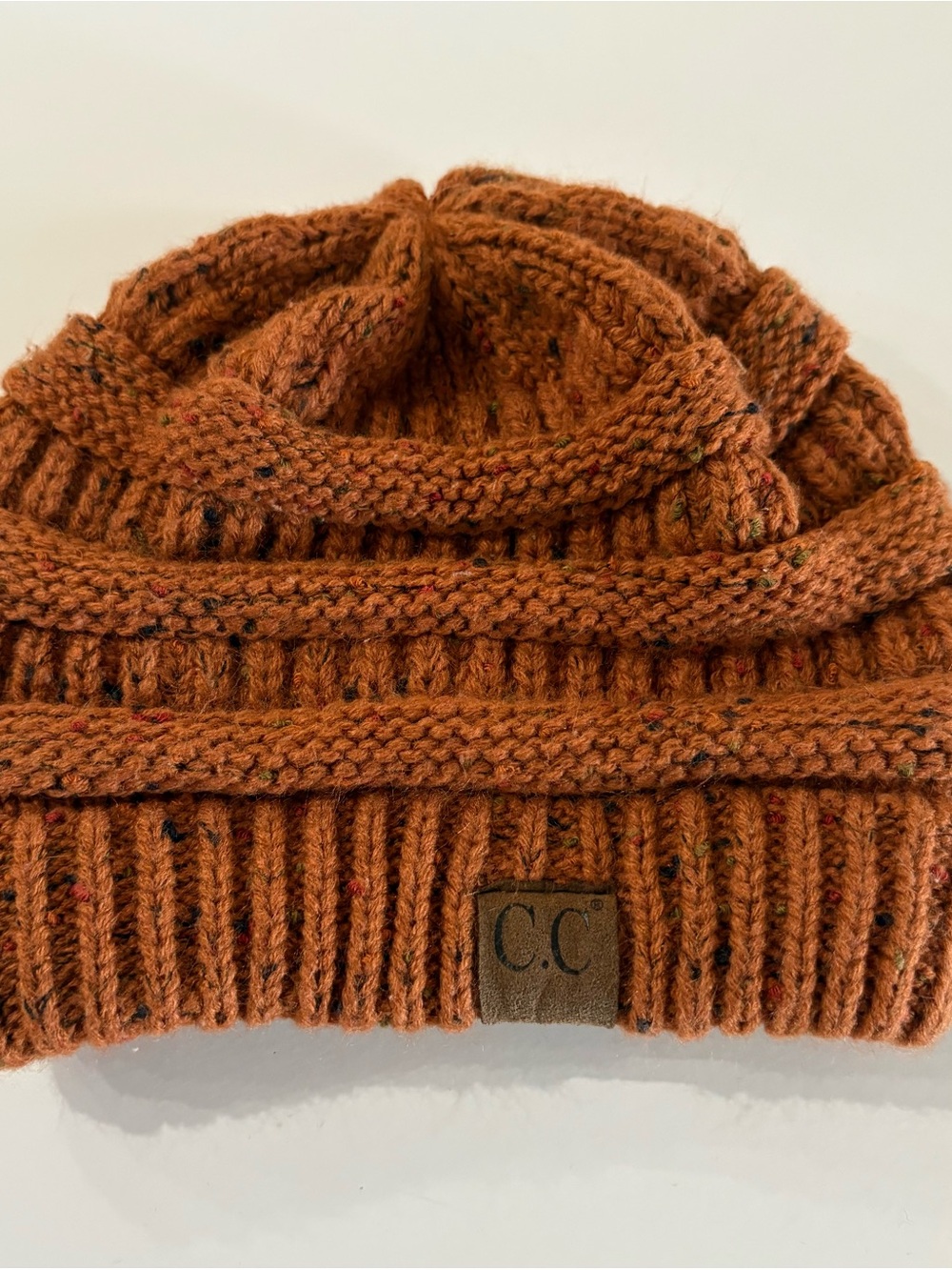 C.C Exclusives brown rust & orange speckled Knit Beanie, one size